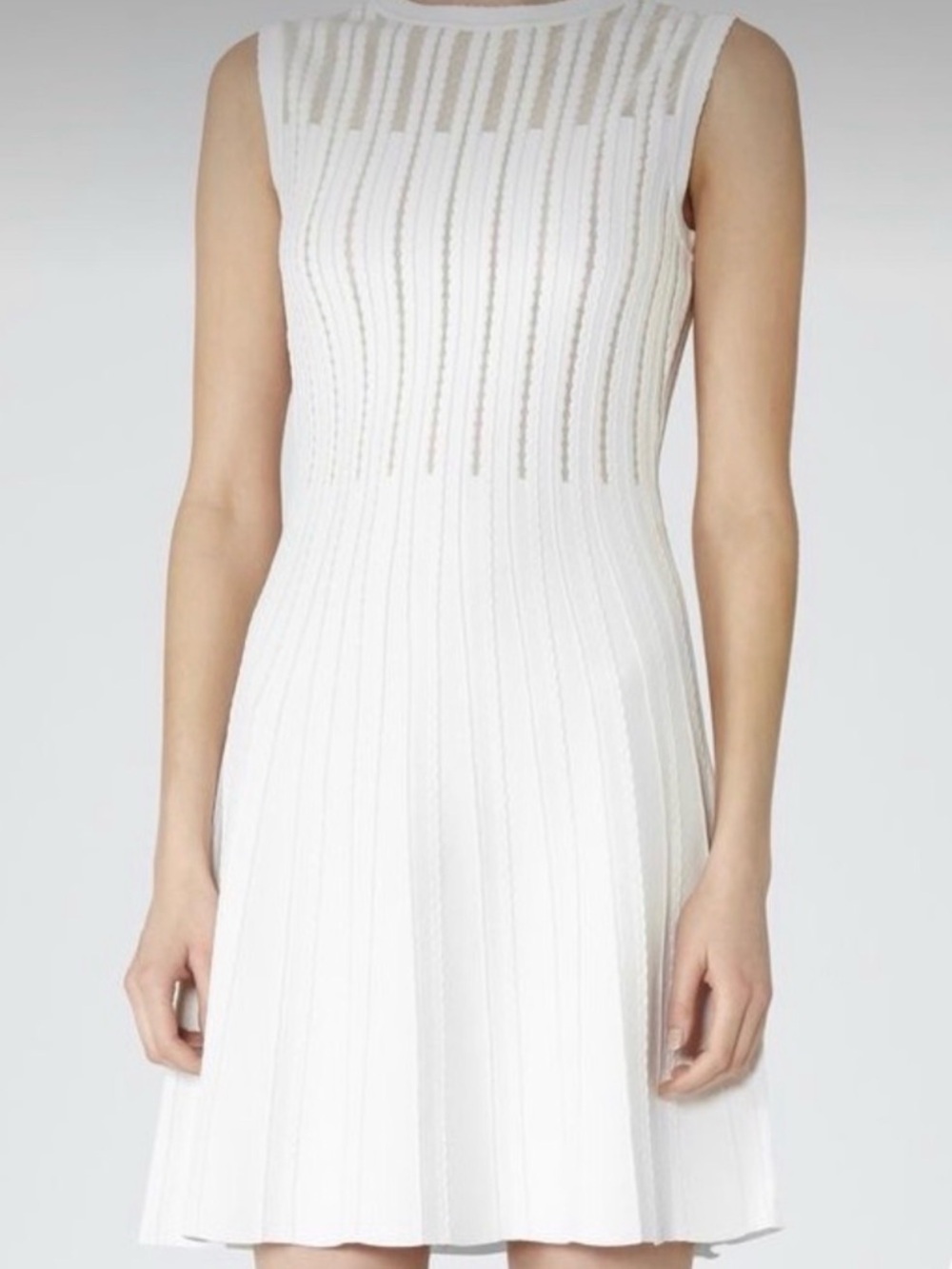 Reiss Kama White Sleeveless Textured Midi Dress sheer size 8 EUC